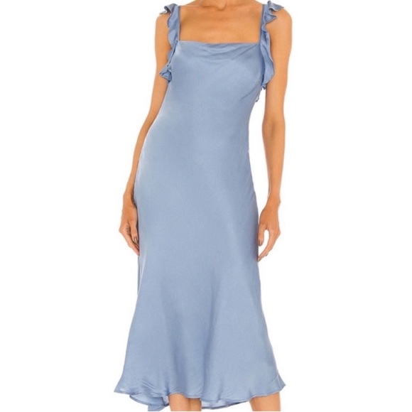 Astr Dresses & Skirts - ASTR the Label Bryna Ruffle Strap Satin Maxi Dress - Baby Blue